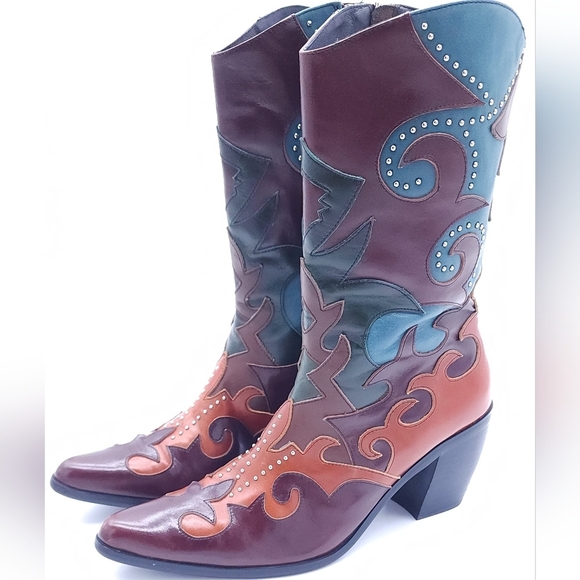 Jeffrey Campbell Women Saddle Up Western Cowboy Boot Size 8.5 Multicolor - Picture 2 of 11